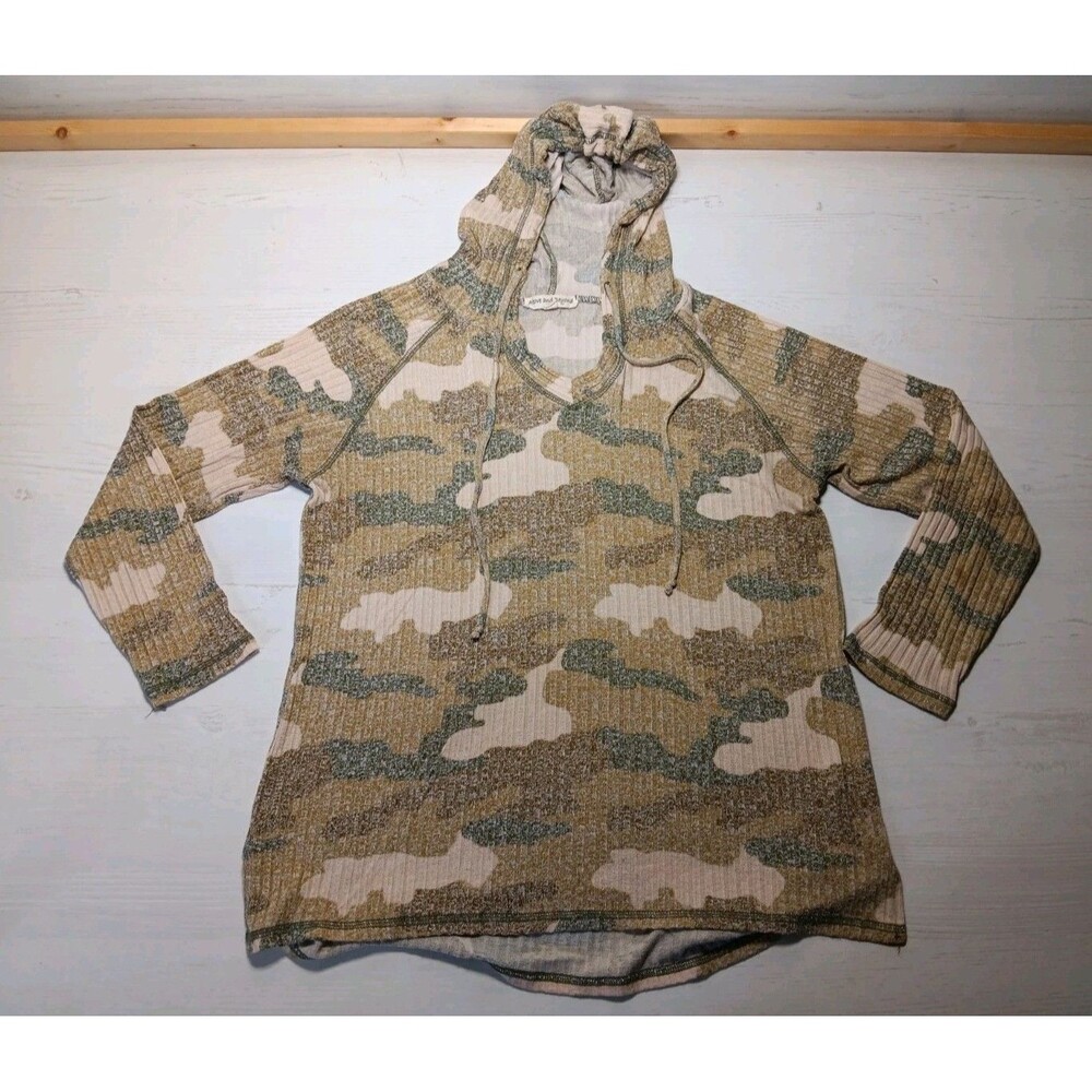 Above And Beyond Hoodie Small Green Camouflage Ribbed Pullover Cozy